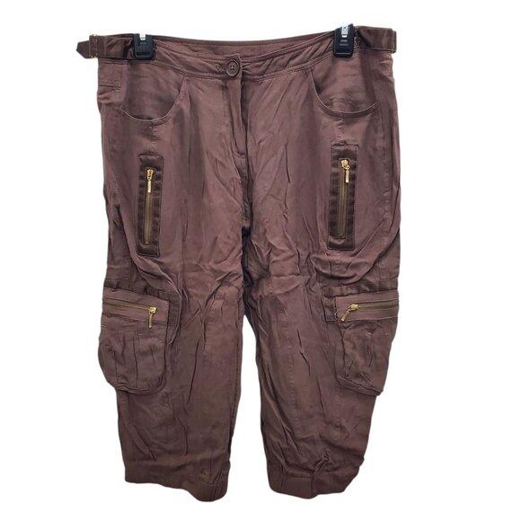 2b Bebe Women's Y2K Chocolate Brown Soft Rayon Baggy Cropped Cargo Capri Pants 8 - Picture 1 of 9